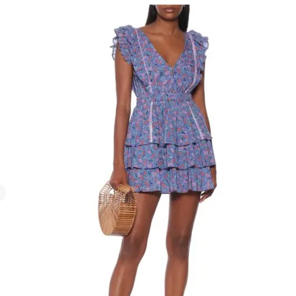 LoveShackFancy bennet floral tiered cotton minidress in summer blues